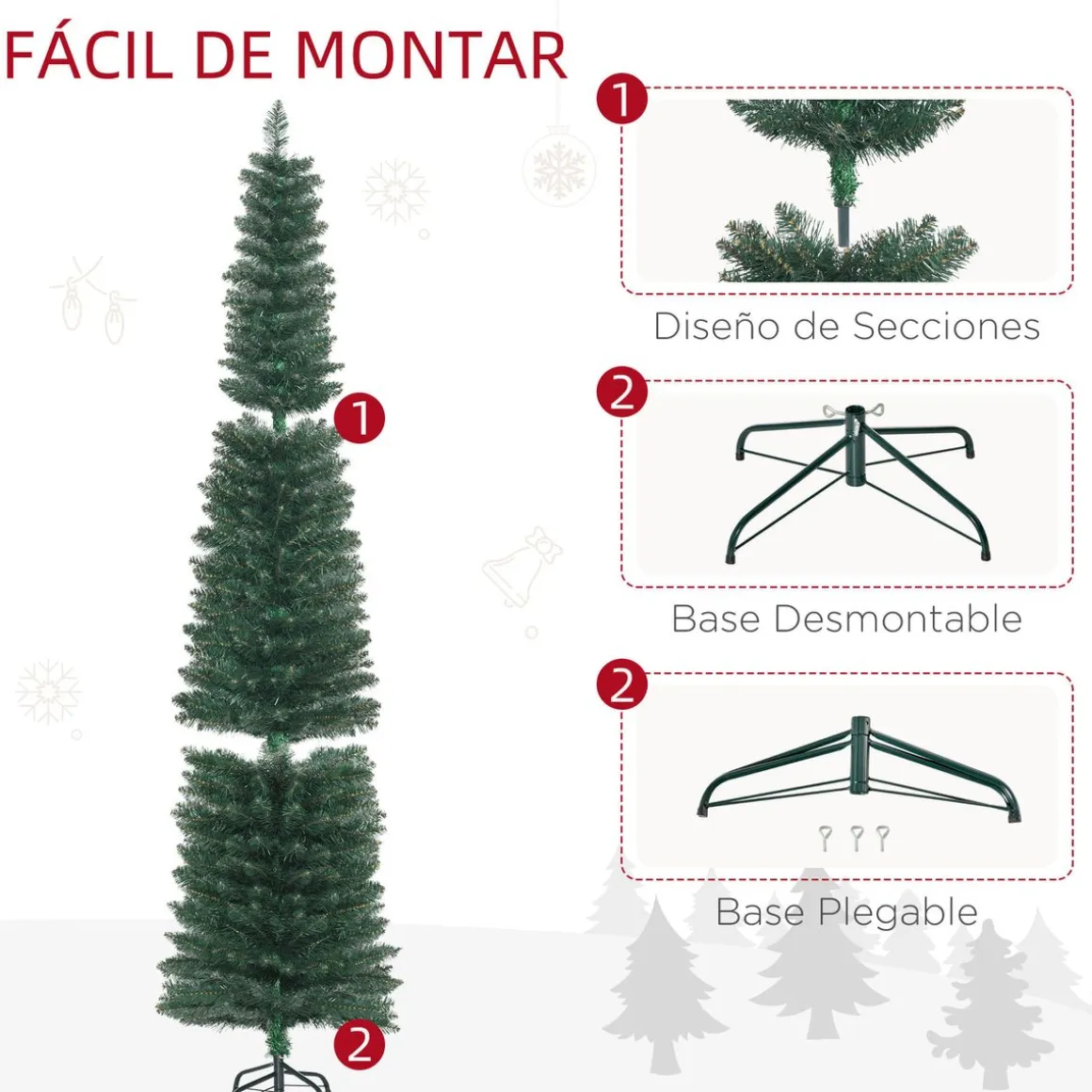 Árbol de Navidad Homcom 510 ramas base plegable verde Ø56x210 cm