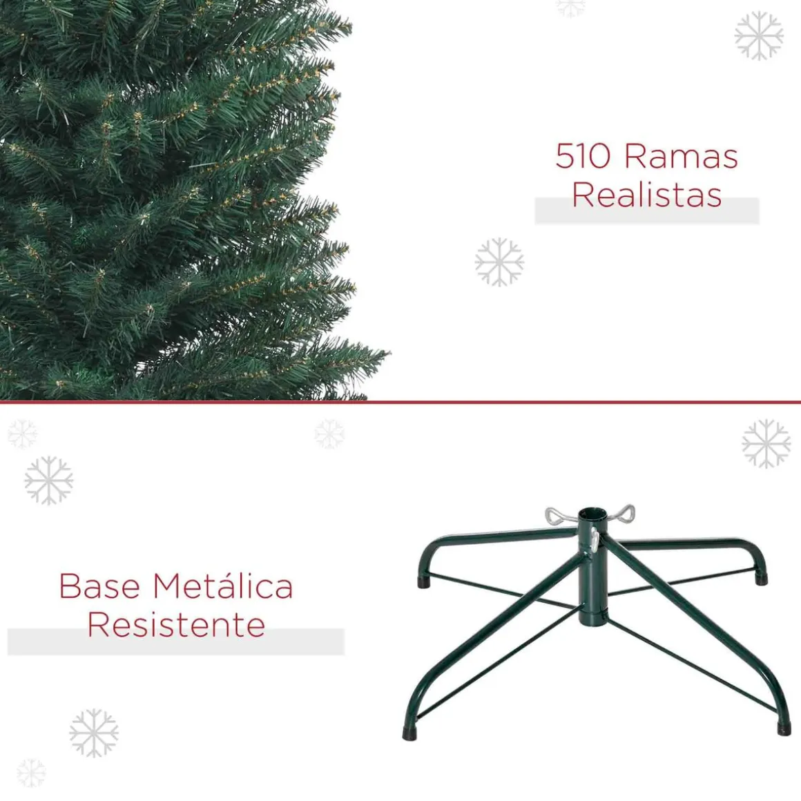 Árbol de Navidad Homcom 510 ramas base plegable verde Ø56x210 cm