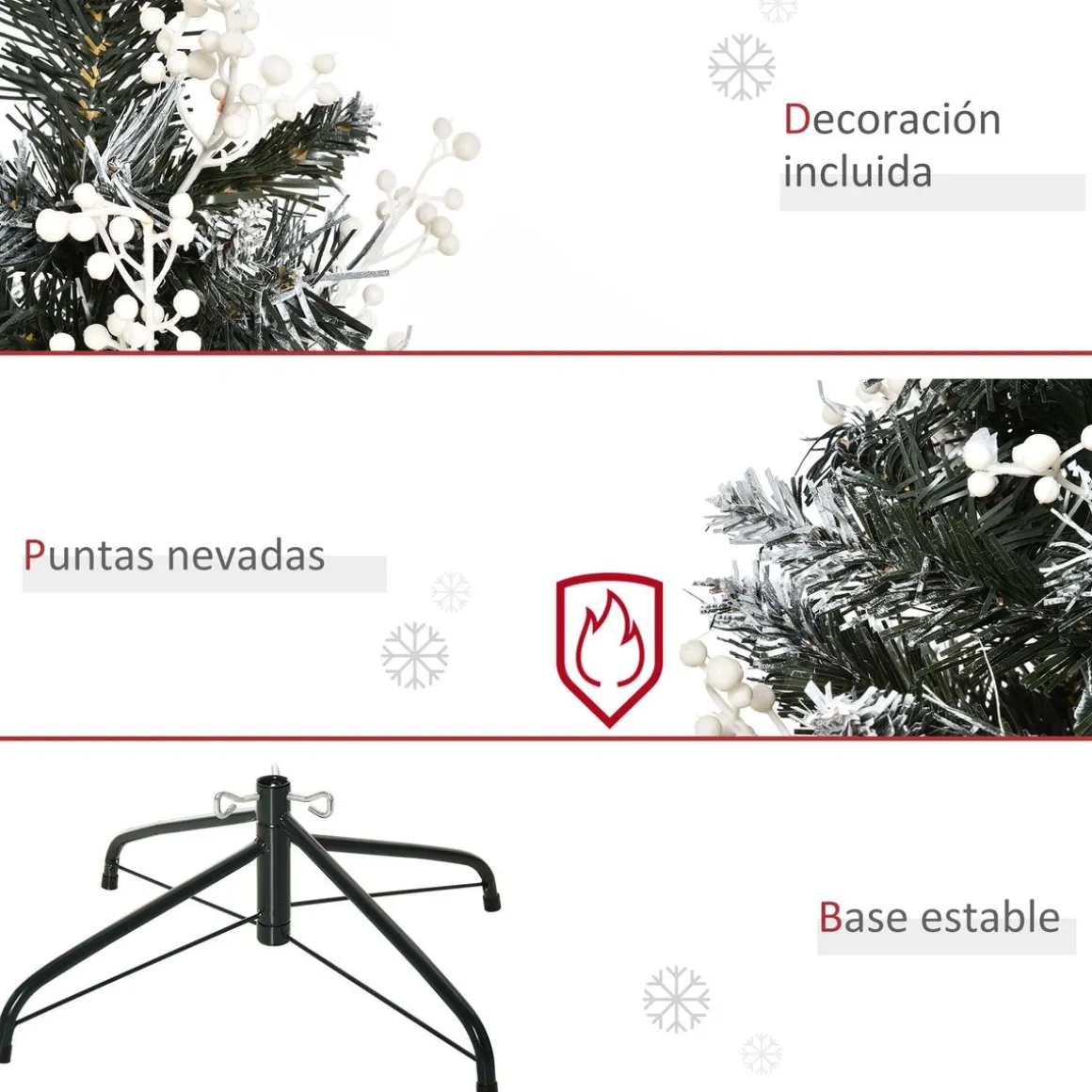 Árbol de Navidad Homcom 222 ramas 28 decoraciones verde 120 cm