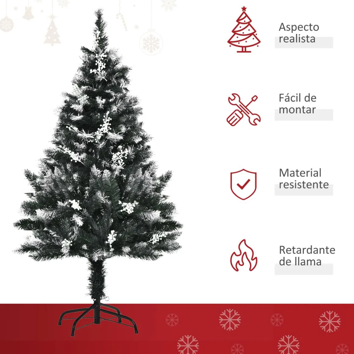 Árbol de Navidad Homcom 222 ramas 28 decoraciones verde 120 cm