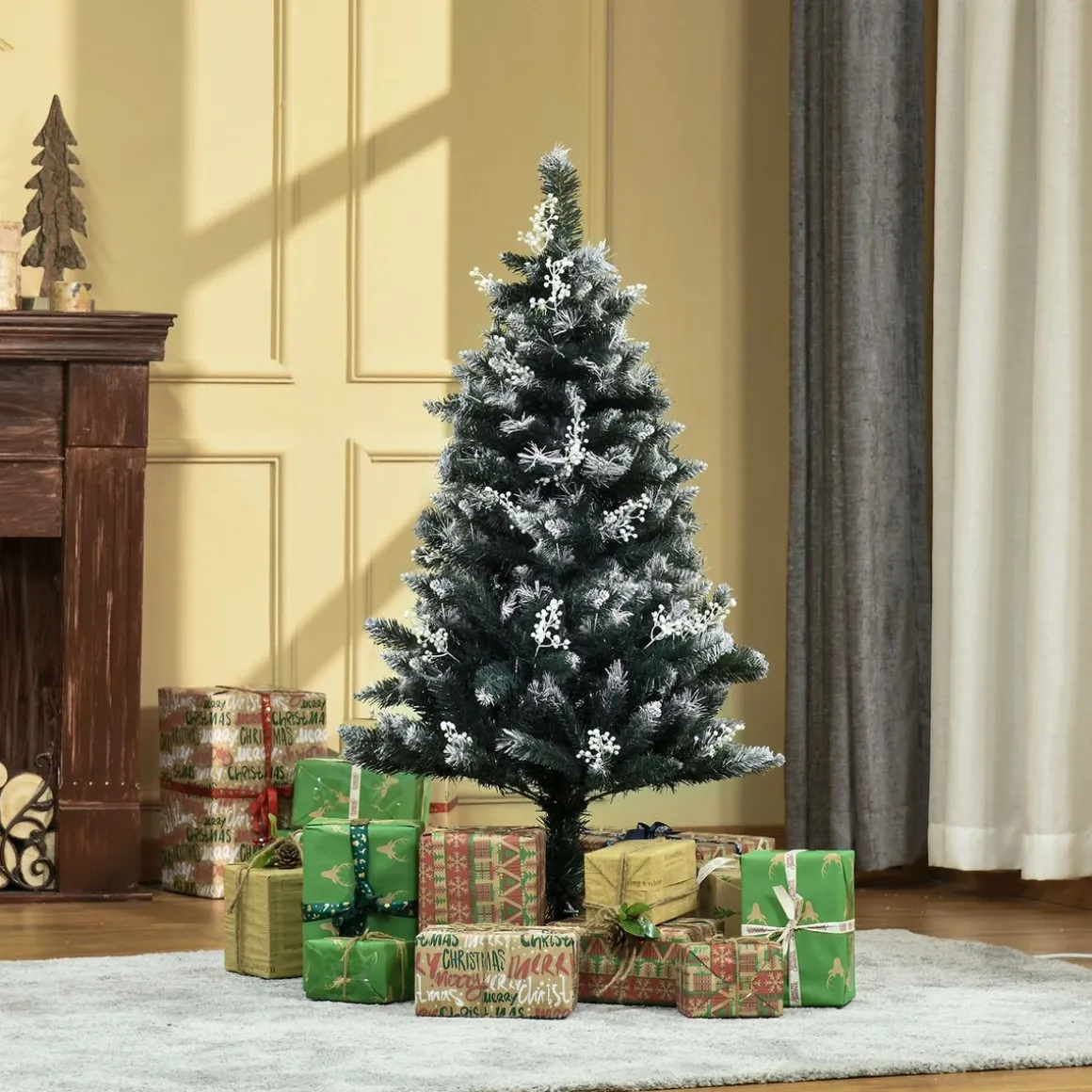 Árbol de Navidad Homcom 222 ramas 28 decoraciones verde 120 cm
