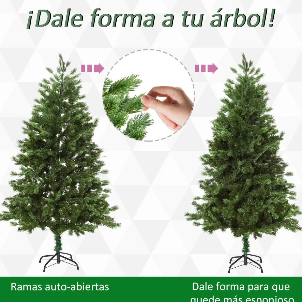 Árbol de Navidad Homcom 934 ramas con base plegable verde Ø105x210 cm