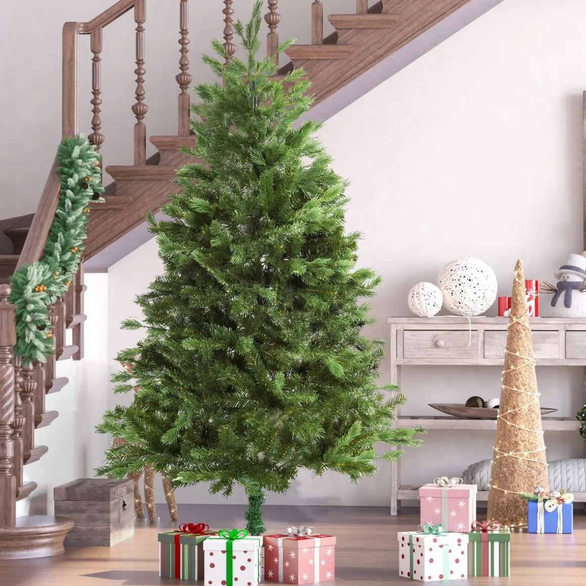 Árbol de Navidad Homcom 934 ramas con base plegable verde Ø105x210 cm