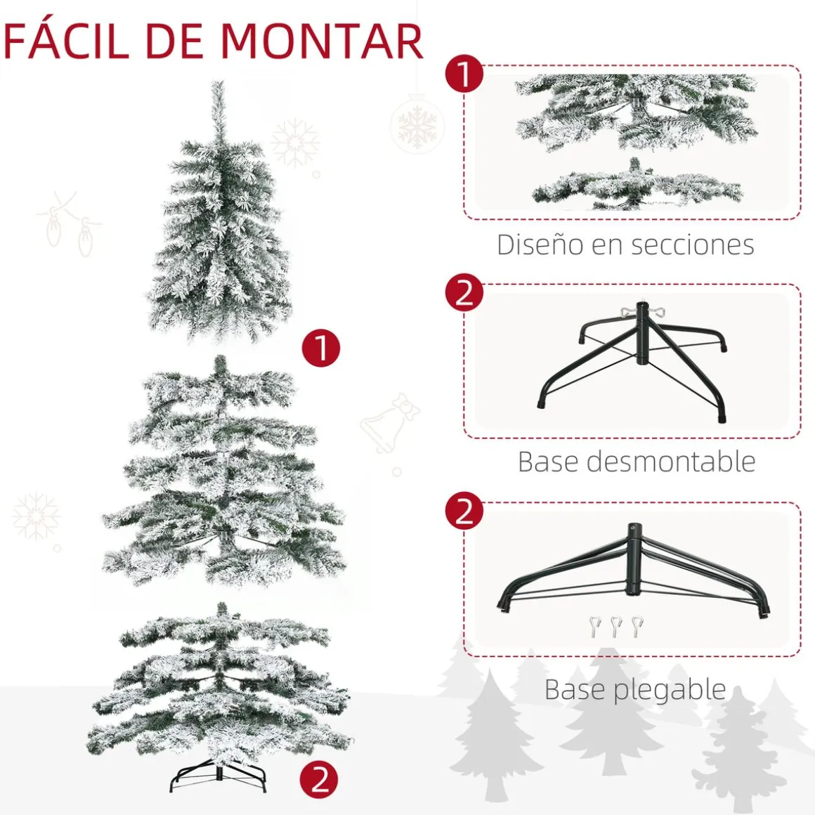 Árbol de Navidad Homcom 1083 ramas efecto nevado verde/blanco Ø140x225 cm