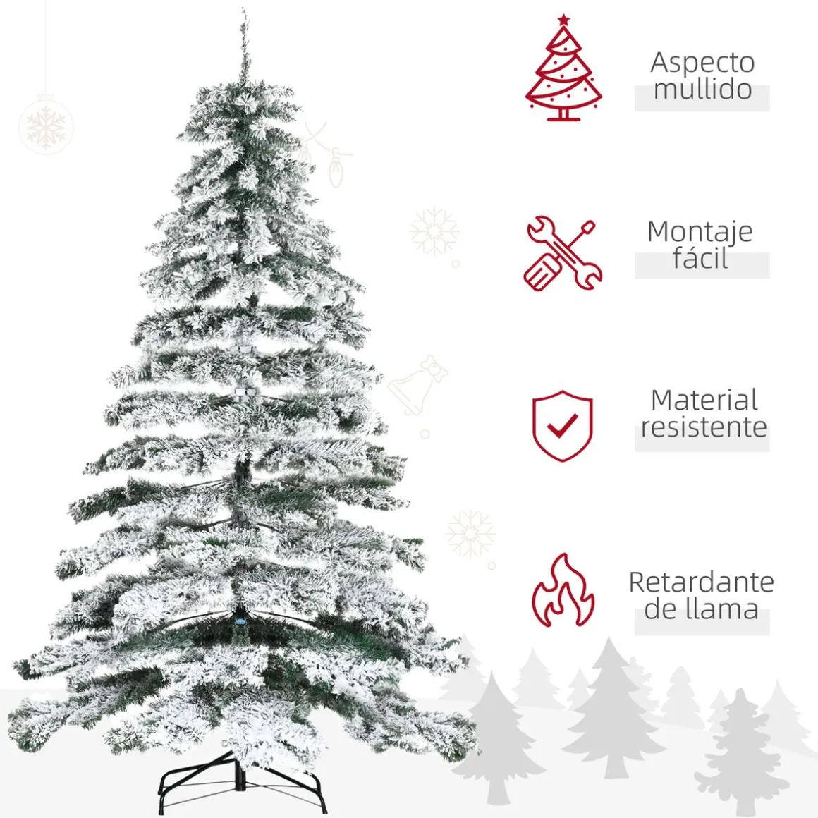 Árbol de Navidad Homcom 1083 ramas efecto nevado verde/blanco Ø140x225 cm
