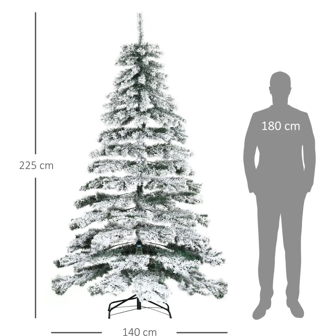 Árbol de Navidad Homcom 1083 ramas efecto nevado verde/blanco Ø140x225 cm