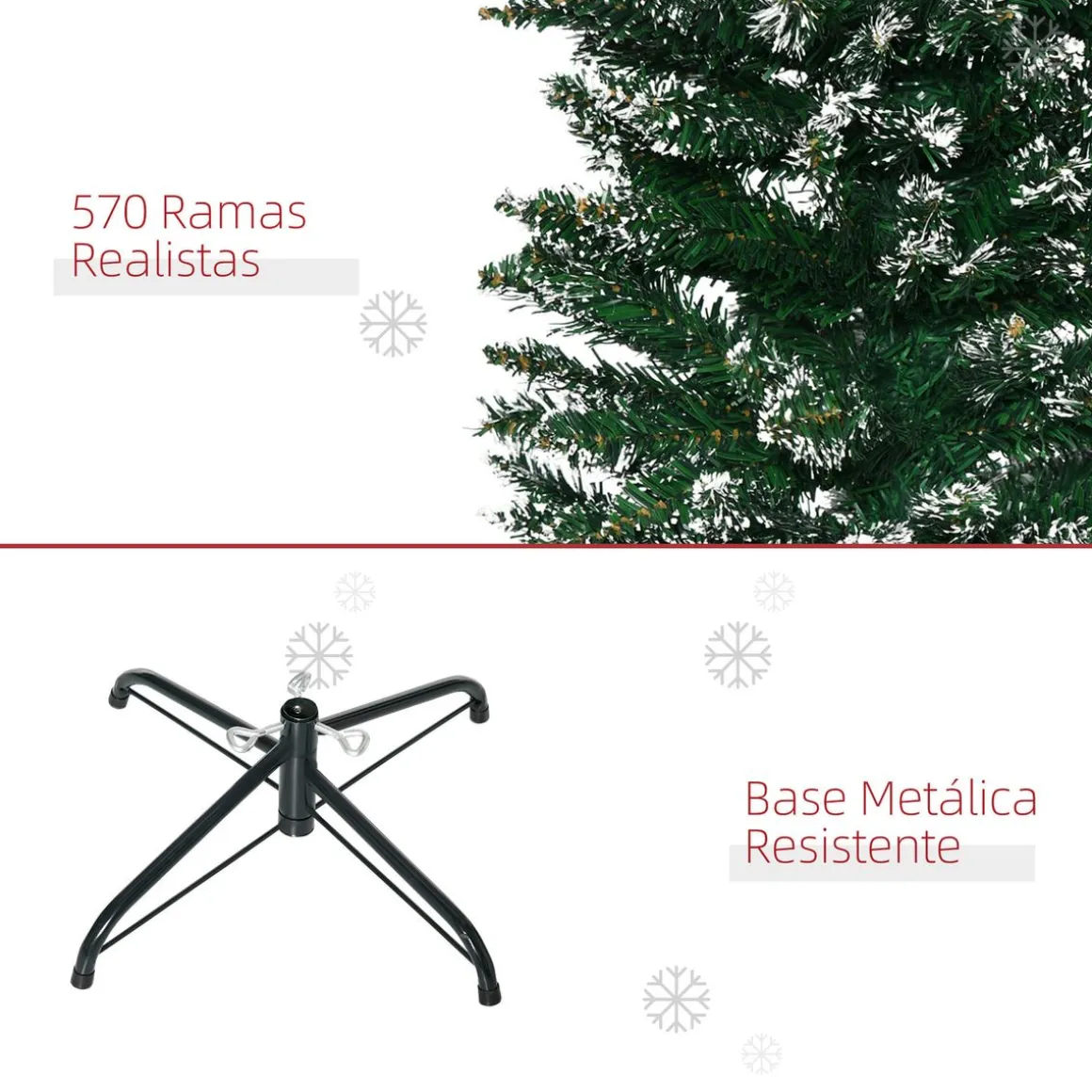 Árbol de Navidad Homcom 570 ramas efecto nieve verde Ø50x190 cm