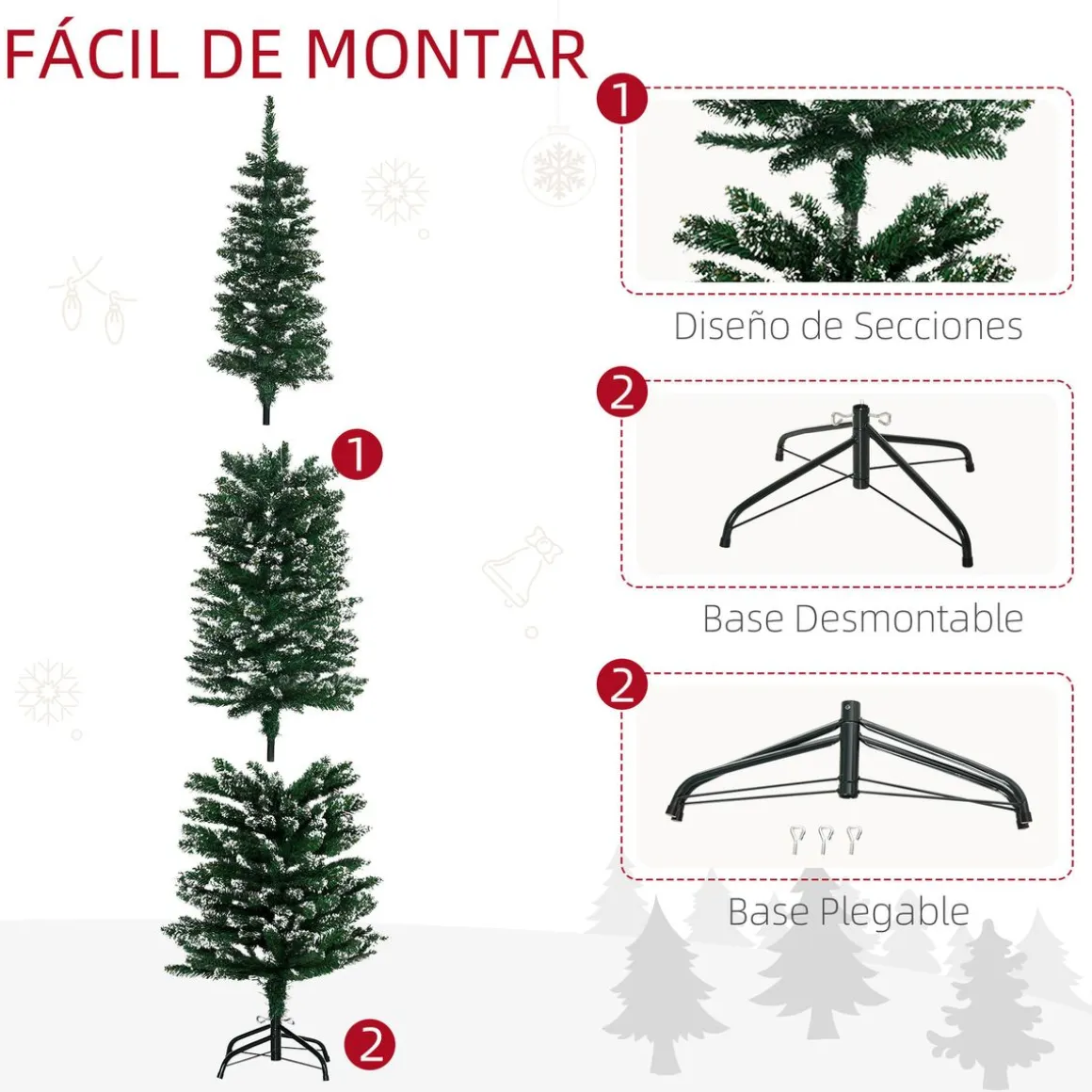 Árbol de Navidad Homcom 570 ramas efecto nieve verde Ø50x190 cm