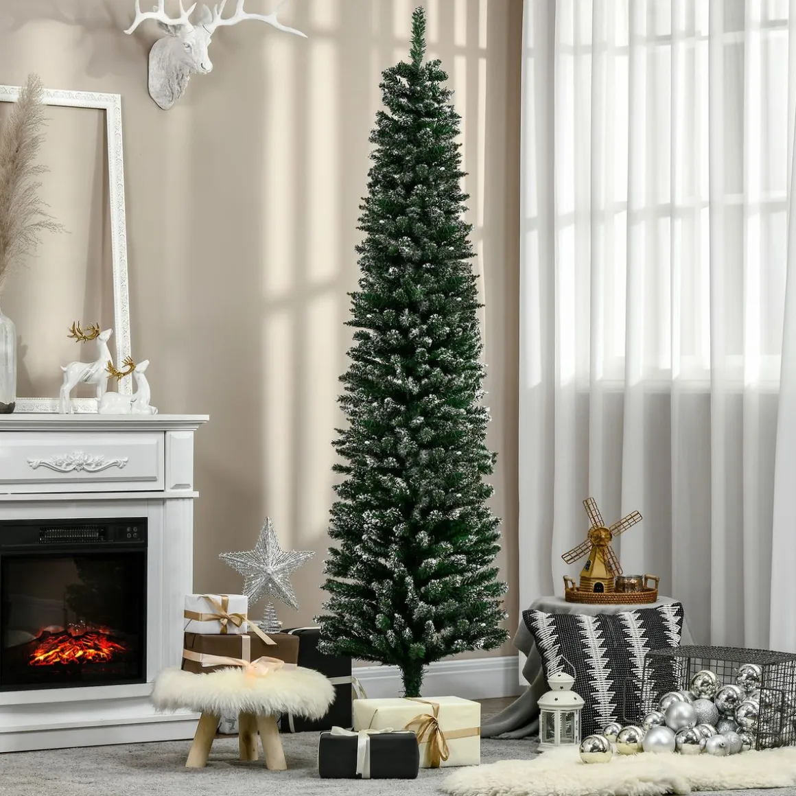 Árbol de Navidad Homcom 570 ramas efecto nieve verde Ø50x190 cm