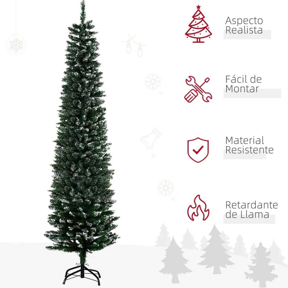 Árbol de Navidad Homcom 570 ramas efecto nieve verde Ø50x190 cm