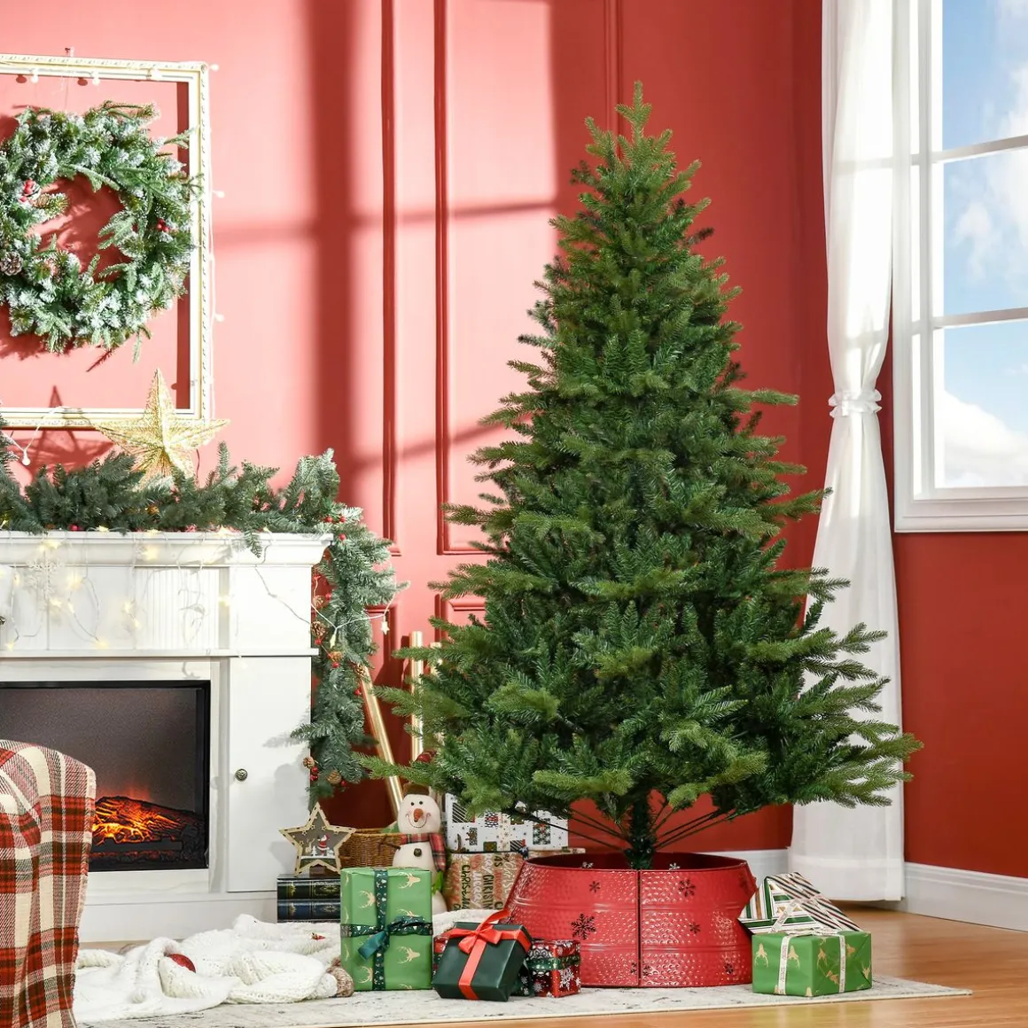 Árbol de Navidad Homcom 1443 ramas con decoración verde Ø120x180 cm