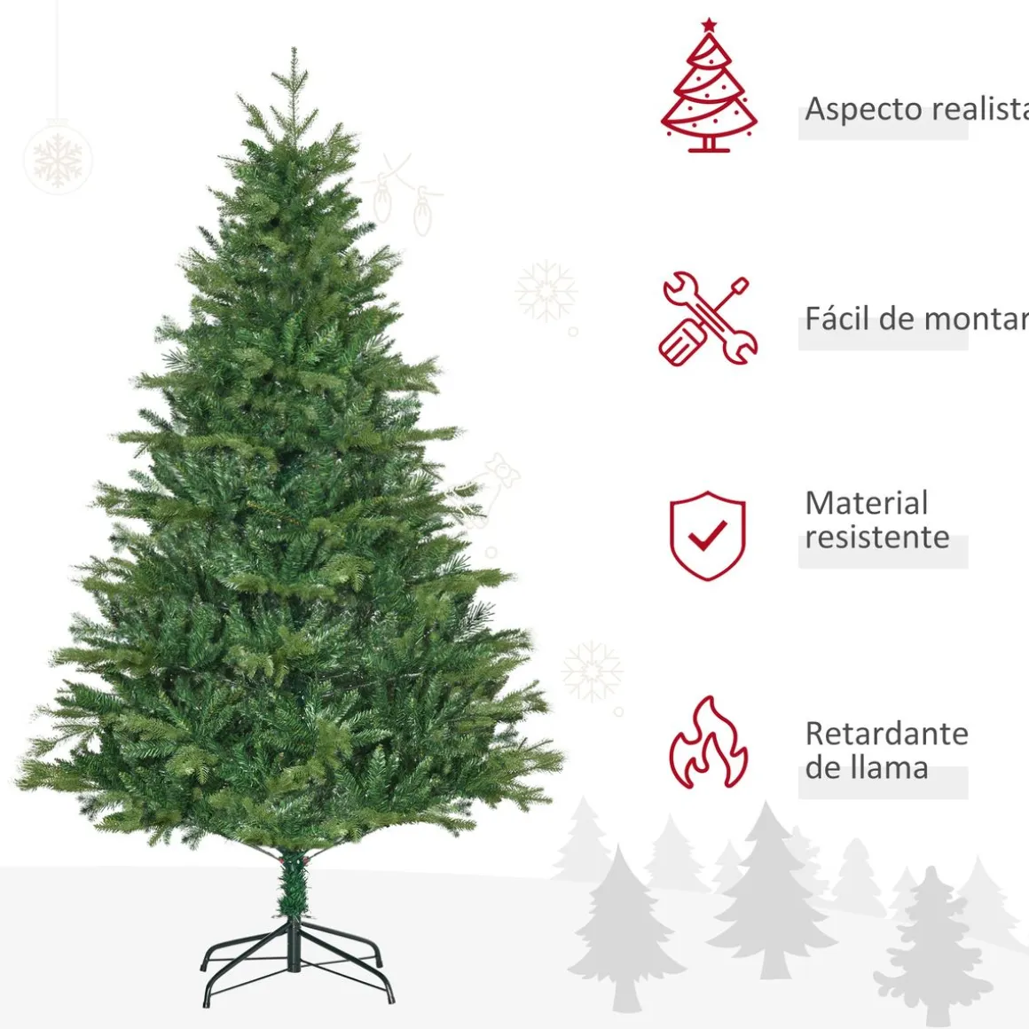 Árbol de Navidad Homcom 1443 ramas con decoración verde Ø120x180 cm