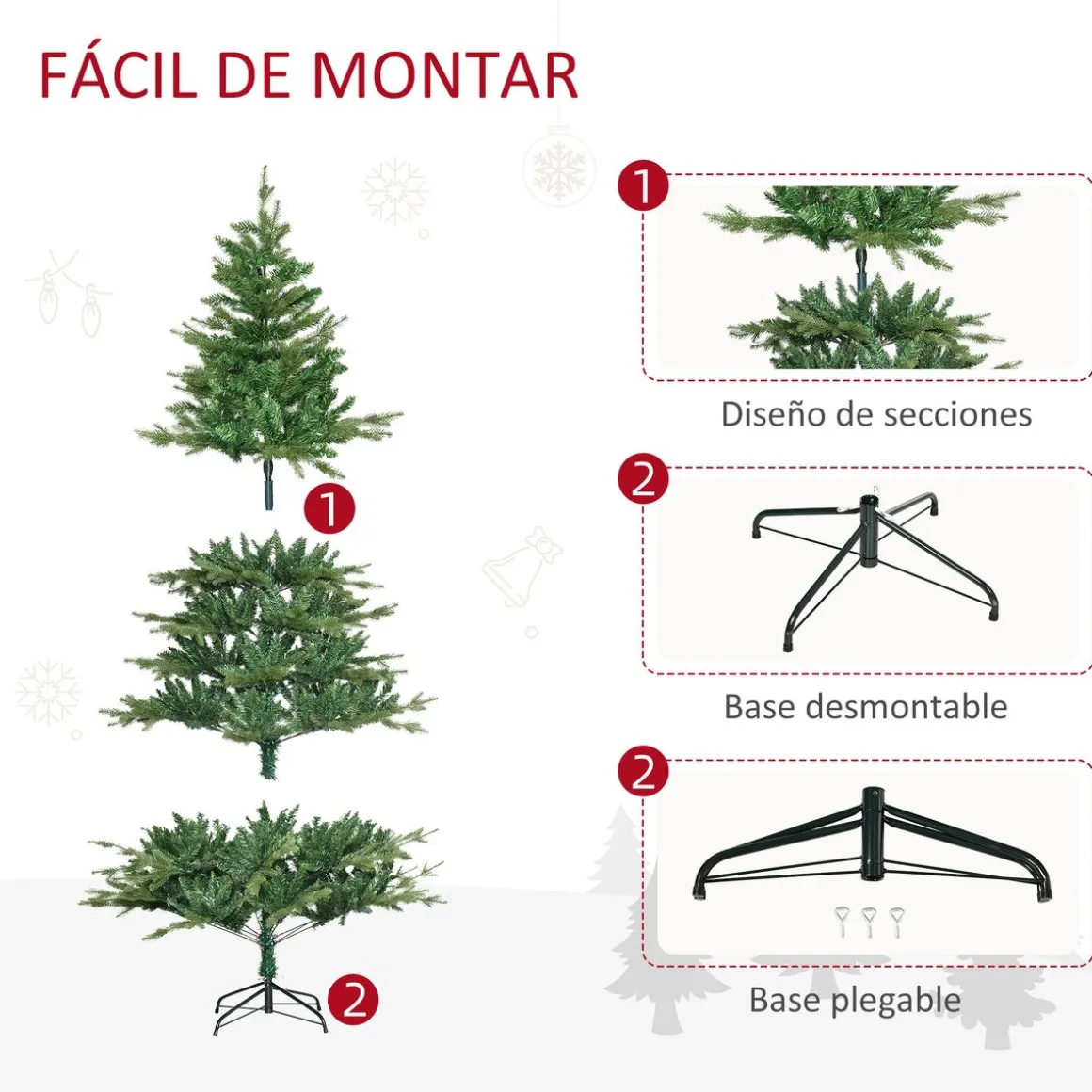 Árbol de Navidad Homcom 1443 ramas con decoración verde Ø120x180 cm