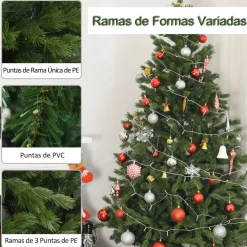 Árbol de Navidad Homcom 696 ramas base plegable verde Ø90x180 cm