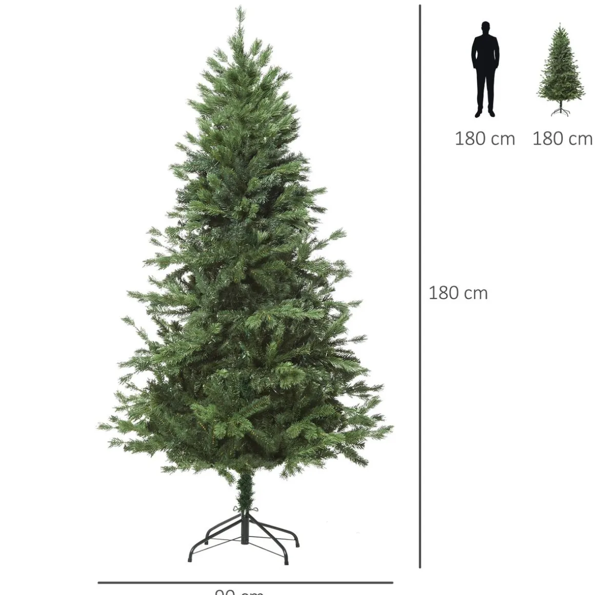 Árbol de Navidad Homcom 696 ramas base plegable verde Ø90x180 cm