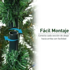 Árbol de Navidad Homcom 696 ramas base plegable verde Ø90x180 cm