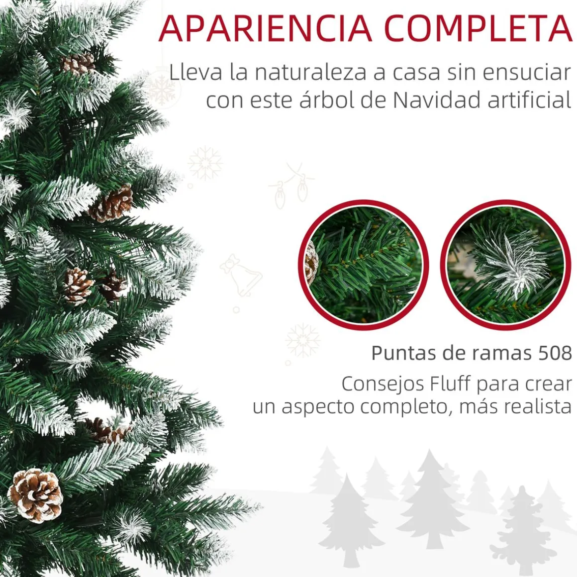 Árbol de Navidad Homcom 508 ramas con decoraciones navideñas verde Ø73x180 cm