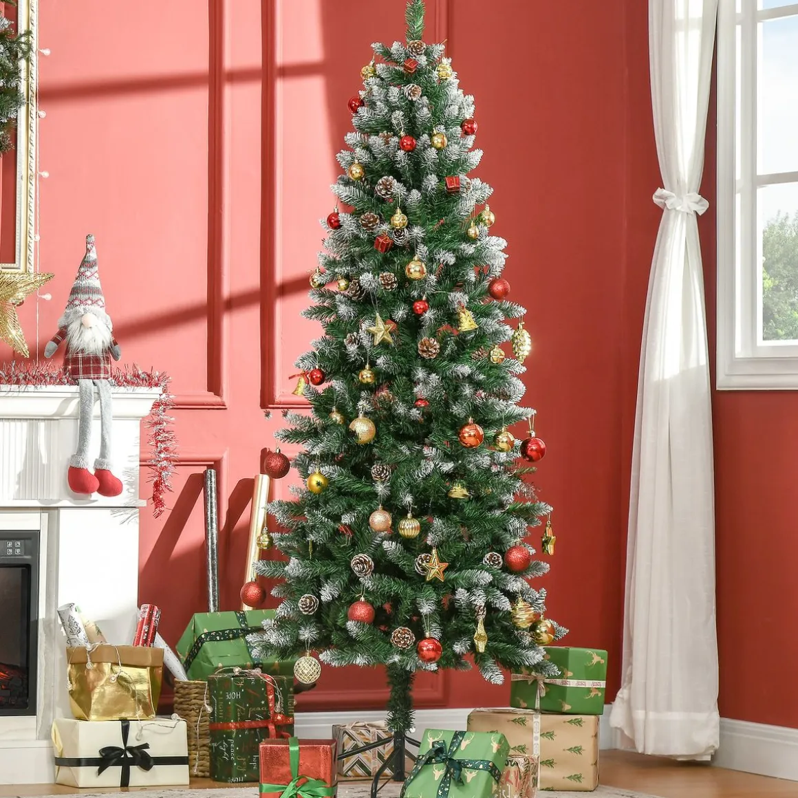 Árbol de Navidad Homcom 508 ramas con decoraciones navideñas verde Ø73x180 cm