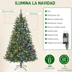 Árbol de Navidad Homcom con luces LED 9 modos de iluminación verde