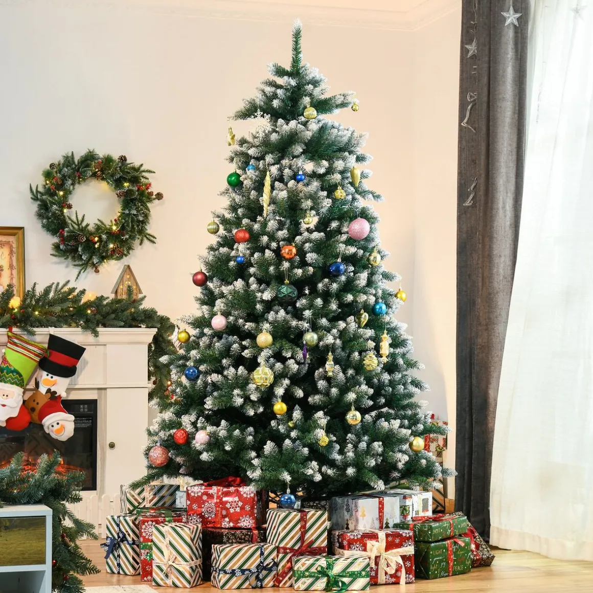 Árbol de Navidad nevado Homcom 2012 ramas verde Ø130x210 cm