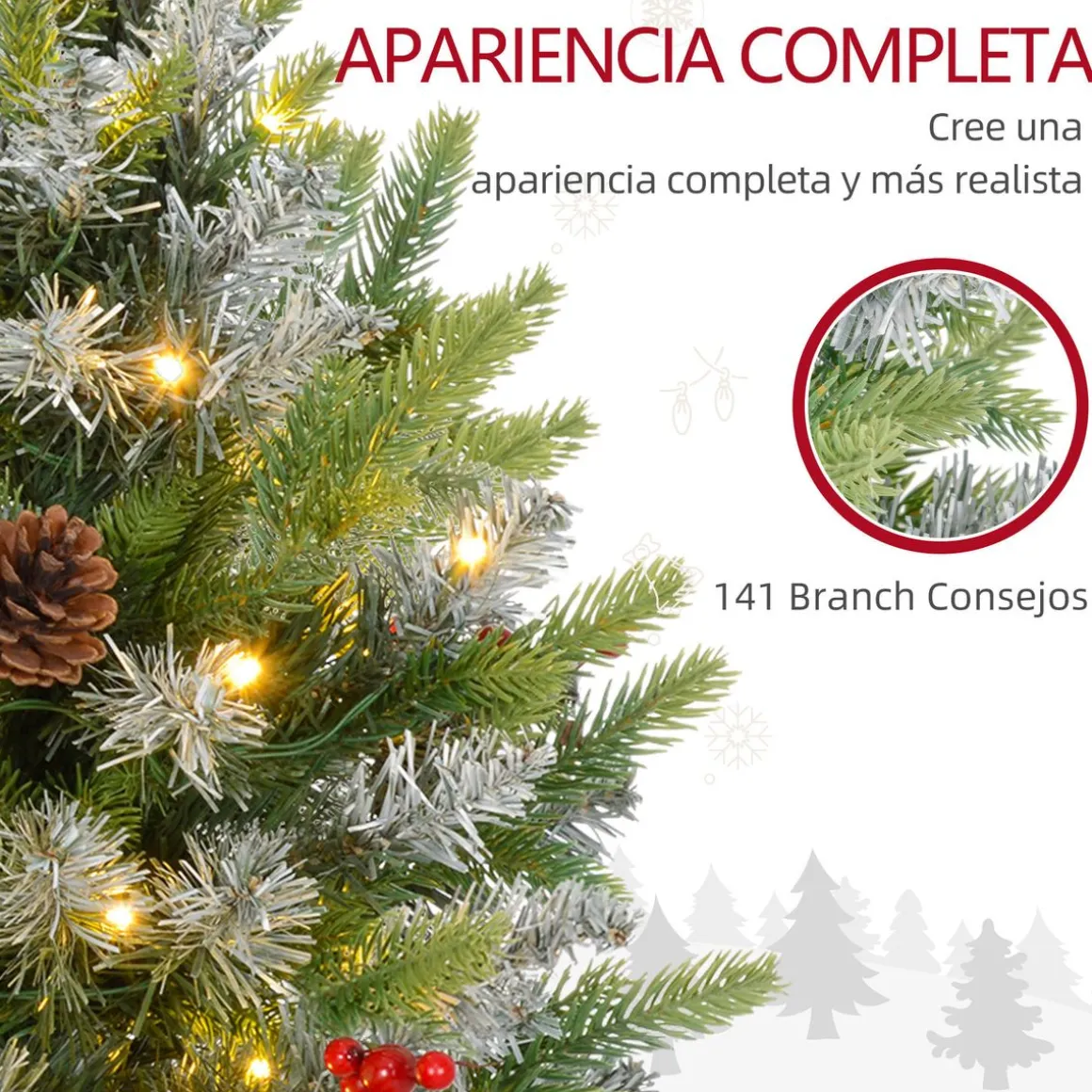 Árbol de Navidad Petit Homcom 43 ramas + 20 luces LED + decoraciones verde 60x43 cm