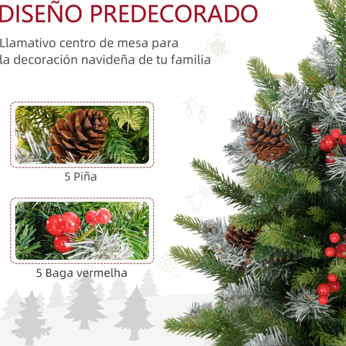 Árbol de Navidad Petit Homcom 43 ramas + 20 luces LED + decoraciones verde 60x43 cm