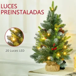 Árbol de Navidad Petit Homcom 43 ramas + 20 luces LED + decoraciones verde 60x43 cm