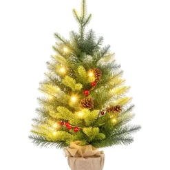 Árbol de Navidad Petit Homcom 43 ramas + 20 luces LED + decoraciones verde 60x43 cm