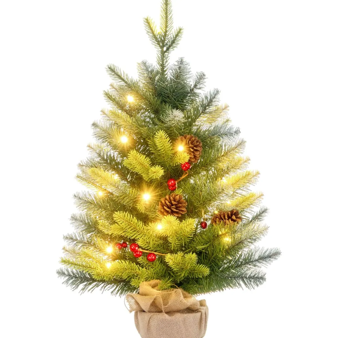 Árbol de Navidad Petit Homcom 43 ramas + 20 luces LED + decoraciones verde 60x43 cm