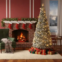 Árbol de navidad plegable con luces y decoración verde 180 cm