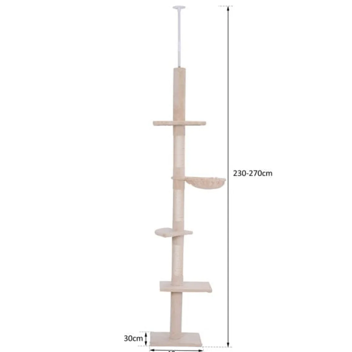 Árbol para gatos maxi PawHut 5 niveles beige 230-260x40x34 cm