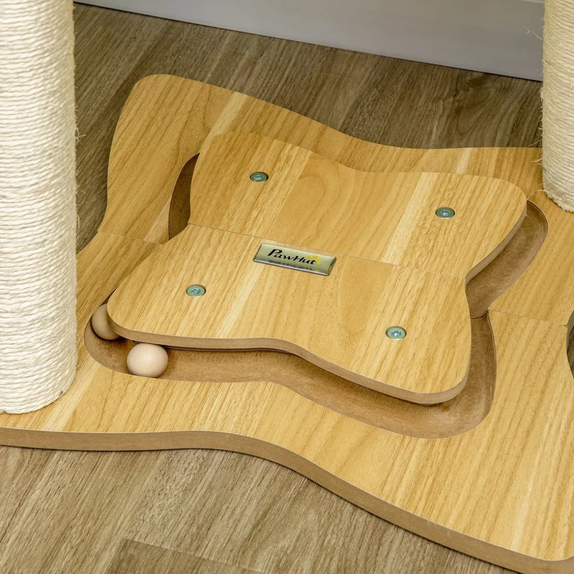 Árbol rascador Abispa PawHut con bolas + hamaca beige 90x53,5x53,5 cm