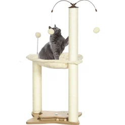 Árbol rascador Abispa PawHut con bolas + hamaca beige 90x53,5x53,5 cm