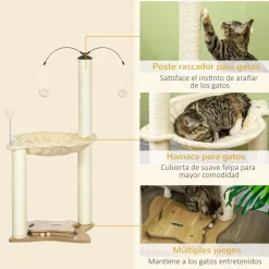 Árbol rascador Abispa PawHut con bolas + hamaca beige 90x53,5x53,5 cm