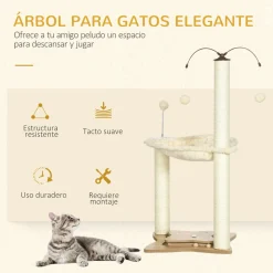 Árbol rascador Abispa PawHut con bolas + hamaca beige 90x53,5x53,5 cm