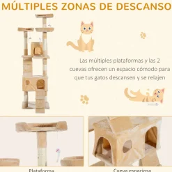 Árbol rascador Mieles PawHut para gatos grandes beige 173x49x49 cm