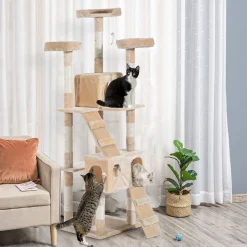 Árbol rascador Mieles PawHut para gatos grandes beige 173x49x49 cm