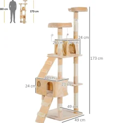 Árbol rascador Mieles PawHut para gatos grandes beige 173x49x49 cm