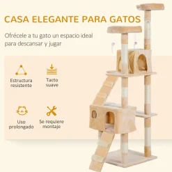 Árbol rascador Mieles PawHut para gatos grandes beige 173x49x49 cm
