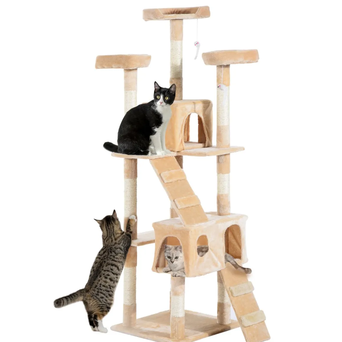 Árbol rascador Mieles PawHut para gatos grandes beige 173x49x49 cm