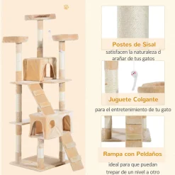 Árbol rascador Mieles PawHut para gatos grandes beige 173x49x49 cm