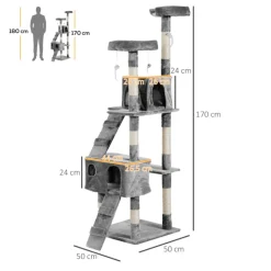 Árbol rascador para gatos PawHut 3 niveles gris 170x50x50 cm