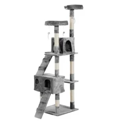 Árbol rascador para gatos PawHut 3 niveles gris 170x50x50 cm