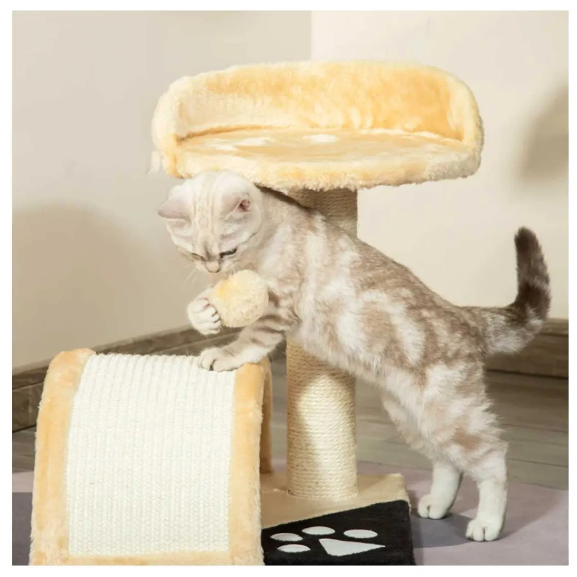 Árbol rascador para gatos PawHut 2 niveles beige 46x35,5x37 cm