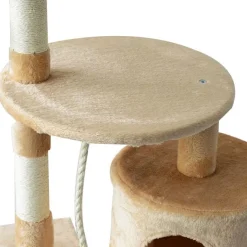 Árbol rascador para gatos PawHut con plataformas y caseta beige/blanco 114x40x40 cm