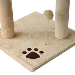 Árbol rascador para gatos PawHut con plataformas y caseta beige/blanco 114x40x40 cm