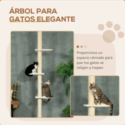 Árbol rascador para gatos PawHut altura ajustable 3 niveles crema 220/260x47x34 cm