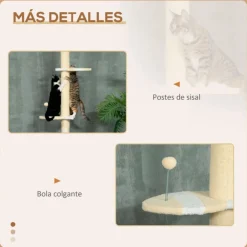 Árbol rascador para gatos PawHut altura ajustable 3 niveles crema 220/260x47x34 cm