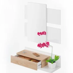 Recibidor + espejo Tekkan roble / blanco artik