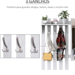 Recibidor Abrazo Homcom espejo con ganchos y zapatero blanco